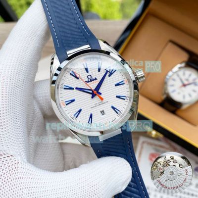 Replica Omega Seamaster Aqua Terra 150m White Dial Blue Rubber Watch